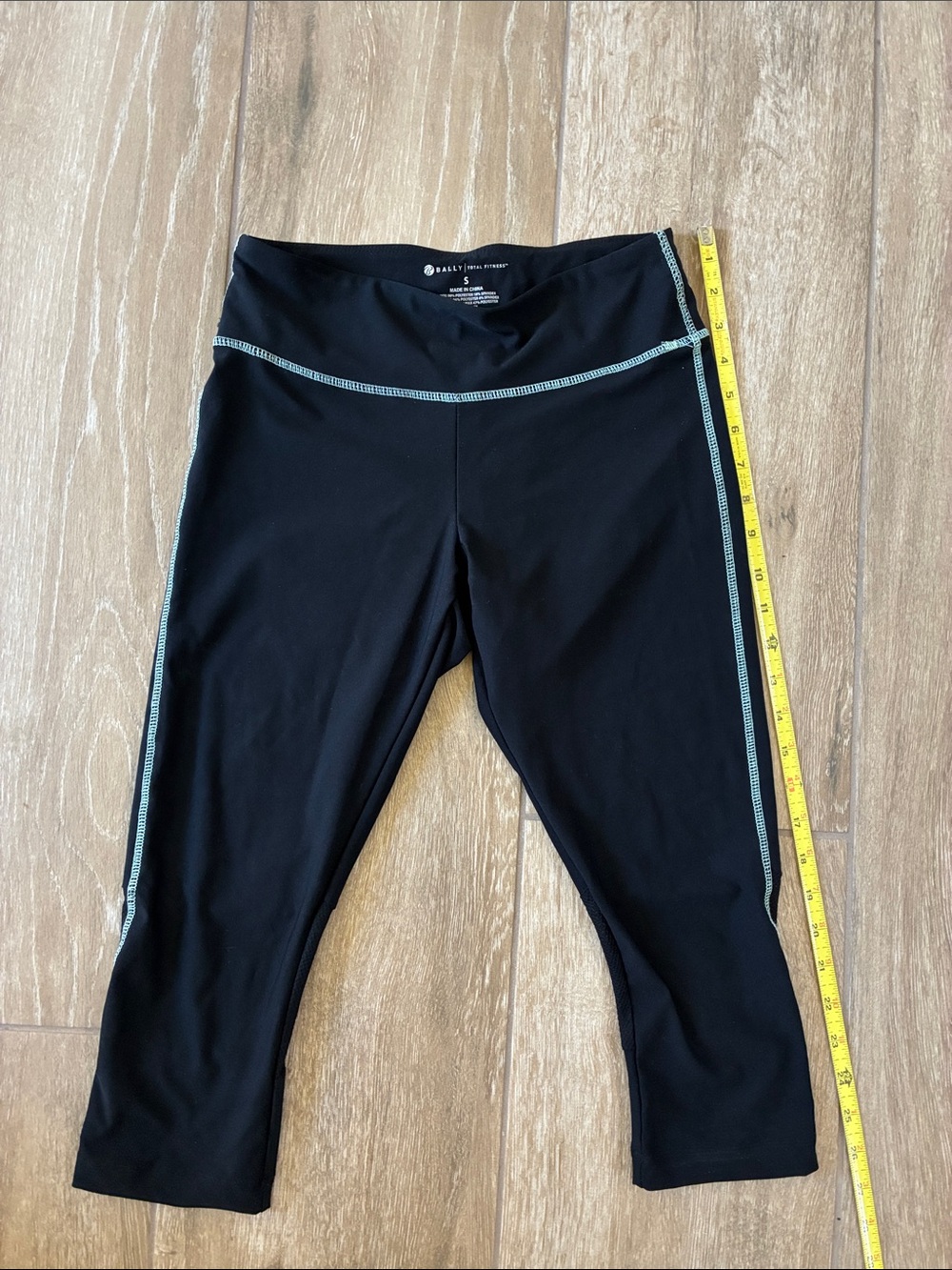 Bally Black Capri Leggings with Light Teal Contrast Stitching